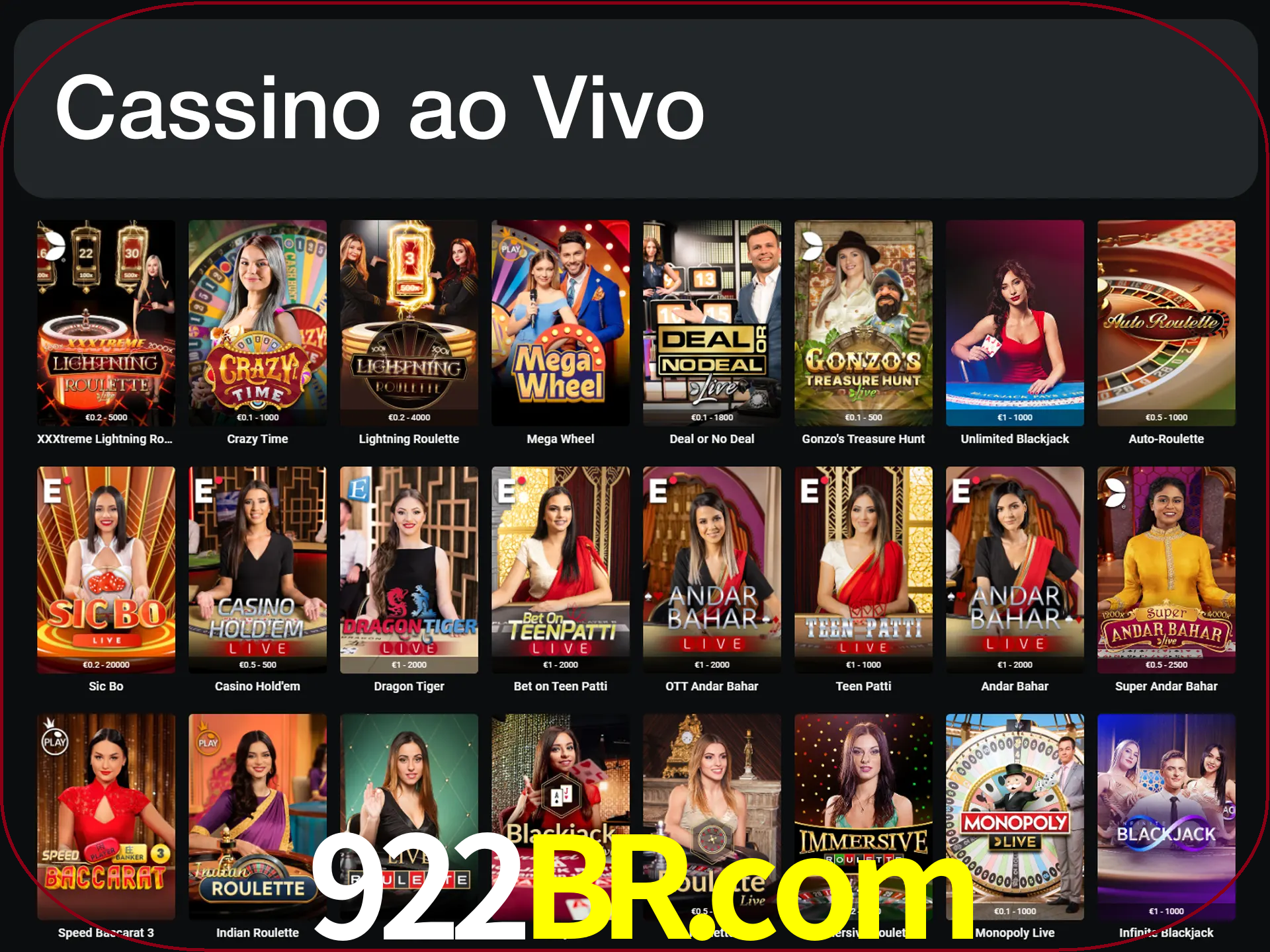 Jogue jogos de cassino com um verdadeiro dealer.